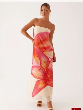 Peppermayo Cream Maxi Dress with Pink and Orange Floral Print